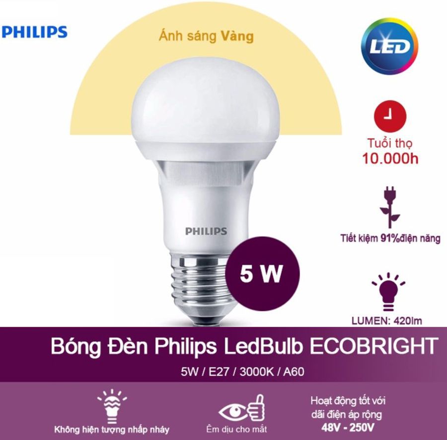 Đèn Ecobright Ledbulb 5-60W E27 A60